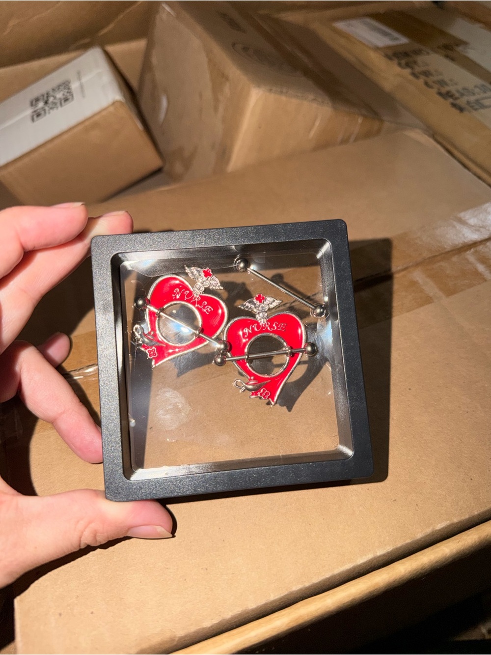 Red Heart nipple rings